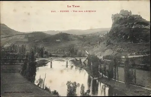 Ak Penne Tarn, Vue sur l'Aveyron, pont