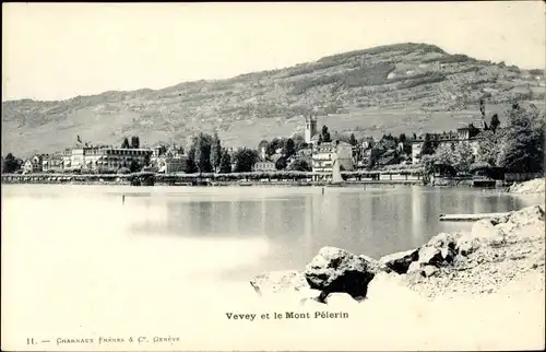 Ak Vevey Kt. Waadt Schweiz, Panorama avec le Mont Pélerin