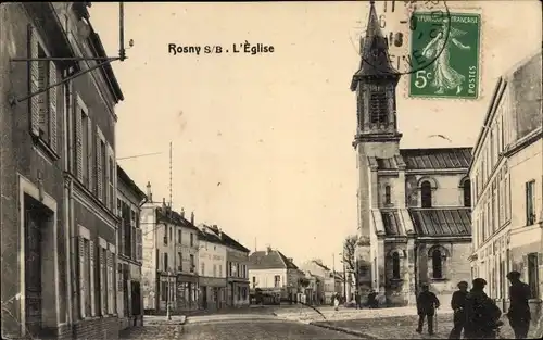 Ak Rosny sous Bois Ak Seine Saint Denis, L'Église, rue, Coiffeur