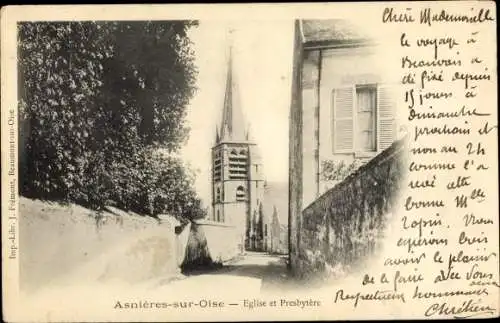 Ak Asnieres sur Oise Val d'Oise, Eglise et Presbytere