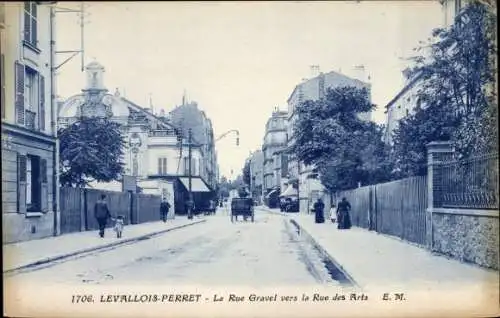 Ak Levallois Perret Hauts de Seine, La Rue Gravel, Rue des Arts