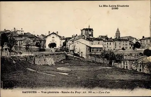 Ak Saugues Haute-Loire, Vue générale, Route du Puy