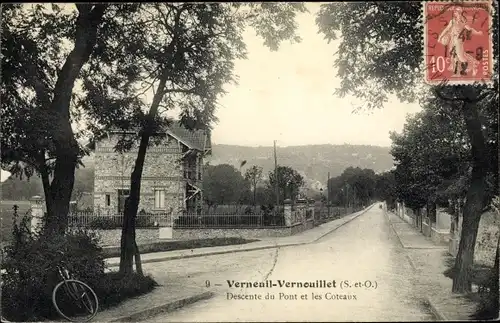 Ak Verneuil Vernouillet Yvelines, Descente du Pont et les Coteaux, velo