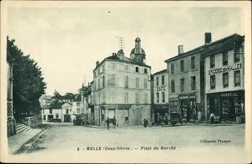 Ak Melle Deux Sevres, Place du Marché, Cafe, Epicerie