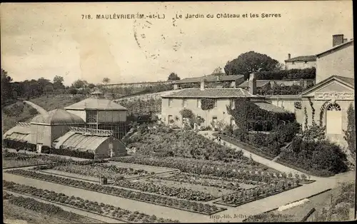 Ak Maulévrier Maine et Loire, Jardin du Château et les Serres, vue d'oiseau