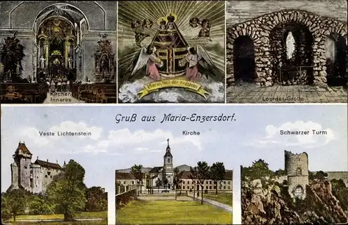 Ak maria Maria Enzersdorf in Niederösterreich, Veste Lichtenstein, Kirche, Schwarzer Turm