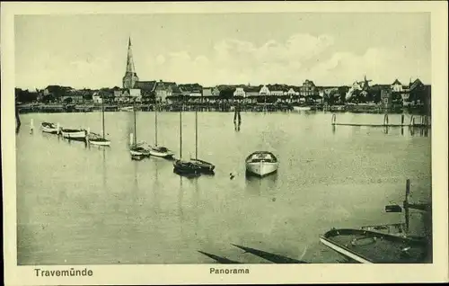 Ak Travemünde Lübeck Schleswig Holstein, Panorama vom Ort, Bootshafen