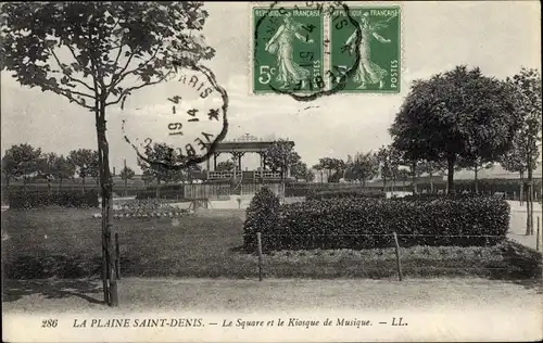 Ak Plaine Saint Denis Seine Saint Denis, Le Square et le Kiosque de Musique, vue générale