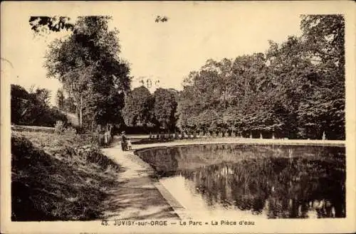 Ak Juvisy sur Orge Essonne, Le Parc, la Piece d'eau