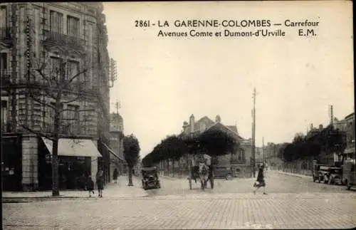 Ak La Garenne Colombes Hauts de Seine, Carrefour Avenues Comte et Dumont d'Urville