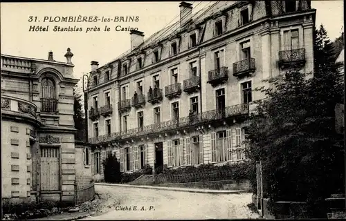 Ak Plombières les Bains Lothringen Vosges, Hotel Stanislas pres le Casino