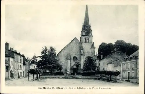 Ak La Mothe St. Heray Deux Sevres, Eglise, Place Clemenceau