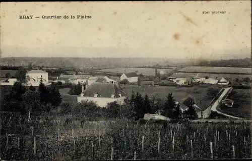 Ak Bray Saône et Loire, Quartier de la Plaine, Blick auf den Ort