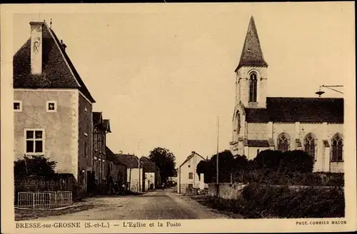 Ak Bresse sur Grosne Saône et Loire, Eglise et la Poste, Kirche