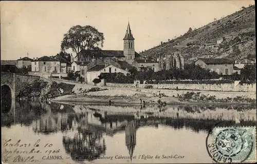 Ak Cahors Lot, Vue sur le Faubourg, L'Eglise du Sacre Coeur