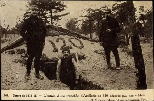 Ak Une tranchée d'Artillerie de 120, französische Soldaten, Schützengraben, I. WK