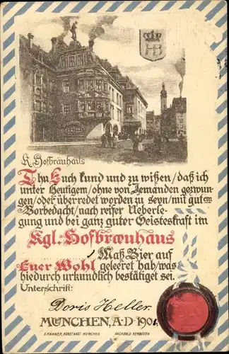 Präge Passepartout Ak München Bayern, Hofbräuhaus, Wappen, Siegel
