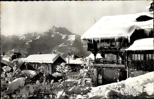 Ak Villars le Terroir Kt. Waadt Schweiz, Panorama vom Ort, Schneelandschaft, Winter