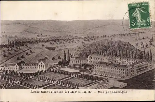 Künstler Ak Igny Essonne, Ecole Saint Nicolas, vue panoramique