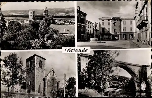 Ak Brioude Haute-Loire, Vue générale, Place Saint Jean, l'Église, le grand Pont