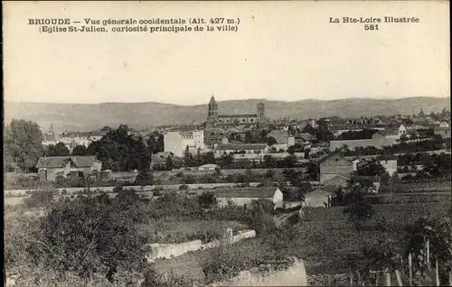 Ak Brioude Haute-Loire, Vue générale occidentale, église St. Julien