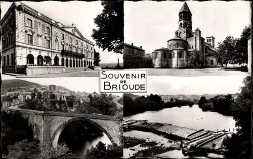 Ak Brioude Haute-Loire, Hôtel de Ville, Basilique Saint Julien, Pont
