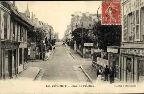 Ak Le Vesinet Yvelines, Rue de l'Eglise, Café Restaurant