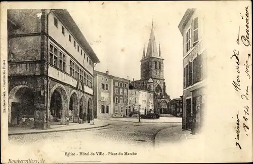 Ak Rambervillers Vosges, Eglise, Hotel de Ville, Place du Marche