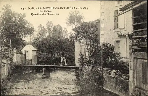 Ak La Mothe Saint Heray Deux Sevres, La Riviere, Quartier des Tanneries
