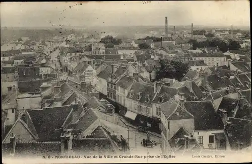 Ak Montereau Seine et Marne, Vue de la Ville et Grande Rue prise l'Eglise