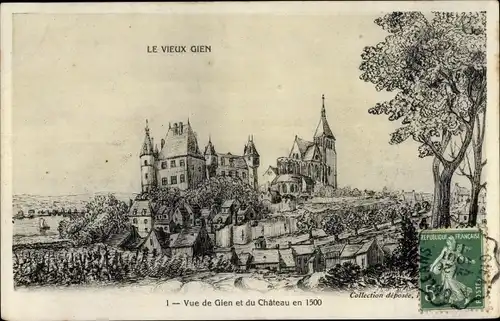 Künstler Ak Gien Loiret, Vue de Gien et du Chateau en 1500