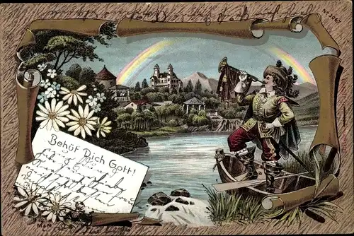 Litho Behüt Dich Gott, Trompeter von Säckingen, Regenbogen