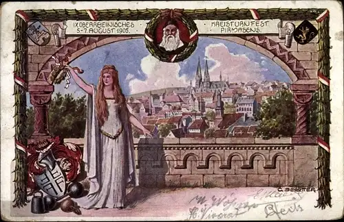 Künstler Ak Schlötter, C., Pirmasens am Pfälzerwald, Wappen, IX. Oberrheinisches Kreisturnfest