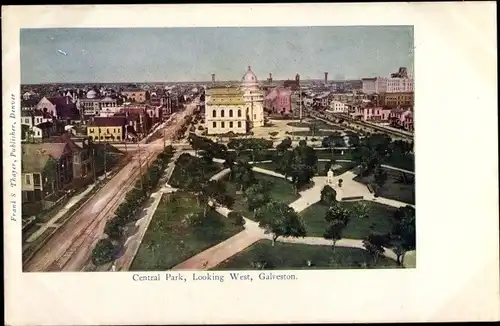 Ak Galveston Texas USA, Central Park, looking West