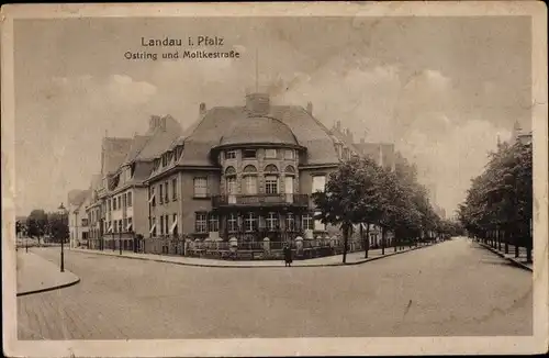 Ak Landau in der Pfalz, Ostring und Moltkestraße, Häuser, Straßenkreuzung