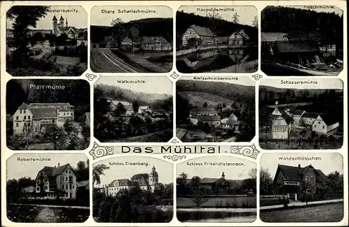 Ak Bad Klosterlausnitz in Thüringen, Mühltal, Scharlachmühle, Naupoldsmühle, Schössermühle,Eisenberg