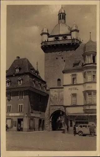 Ak Sélestat Schlettstadt Elsass Bas Rhin, Neuer Turm, Hotel Eblé, Straßenpartie 