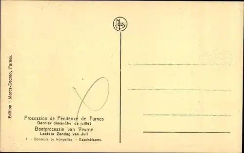Ak Furnes Westflandern, Procession de Pénitence, Sonneurs de trompettes, Straßenfest, Kostümierte
