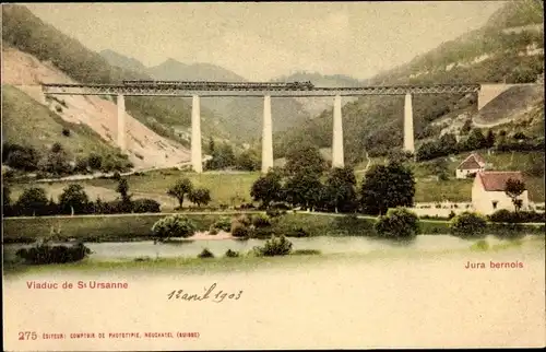 Ak Saint Ursanne Kt. Jura Schweiz, Viaduc, Viadukt, Eisenbahnbrücke