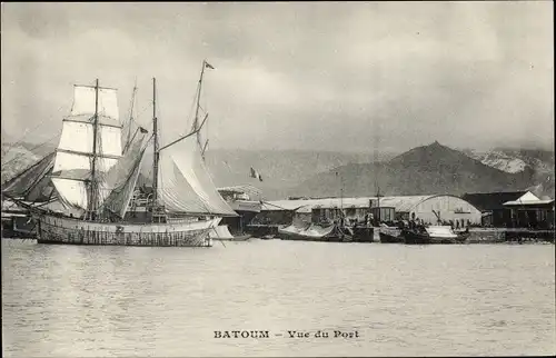 Ak Batoum Batumi Georgien, Segelschiff im Hafen, Boote, Lagerhallen