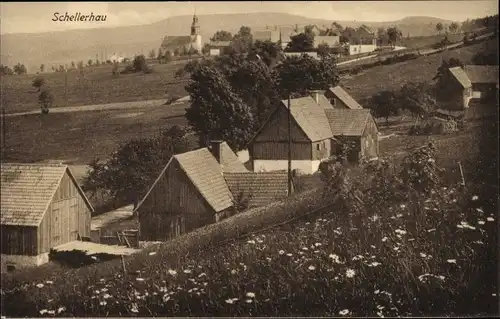 Ak Schellerhau Altenberg im Erzgebirge, Blick auf den Ort mit Umgebung