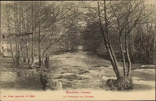 Ak Granges Vosges, La Vologne aux Paires, pont