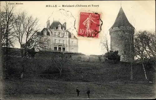 Ak Melle Deux Sevres, Melzeard, Chateau et Tour