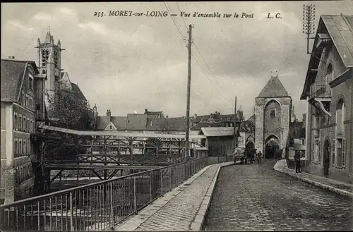 Ak Moret sur Loing Seine et Marne, Vue d'ensemble sur le Pont