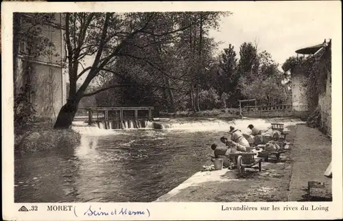 Ak Moret sur Loing Seine et Marne, Lavandières sur les rivers du Loing