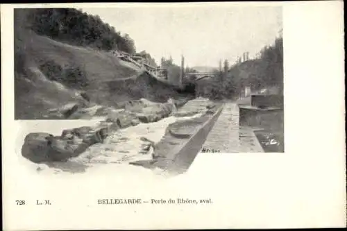 Ak Bellegarde Ain, Perte du Rhone, aval.