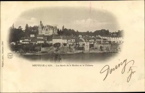 Ak Neuville sur Ain, Les Bords de la Riviere et le Chateau