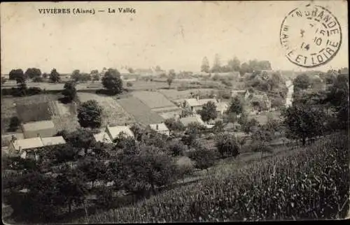 Ak Vivieres Aisne, La Vallee, Landschaft, Häuser, Felder