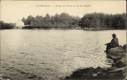 Ak Clergoux Corrèze, Etang du Prevot et vue du Moulin