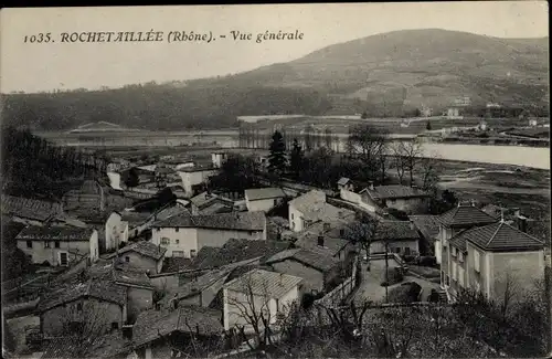 Ak Rochetaillée Rhône, vue générale de lieu, rivière, colline